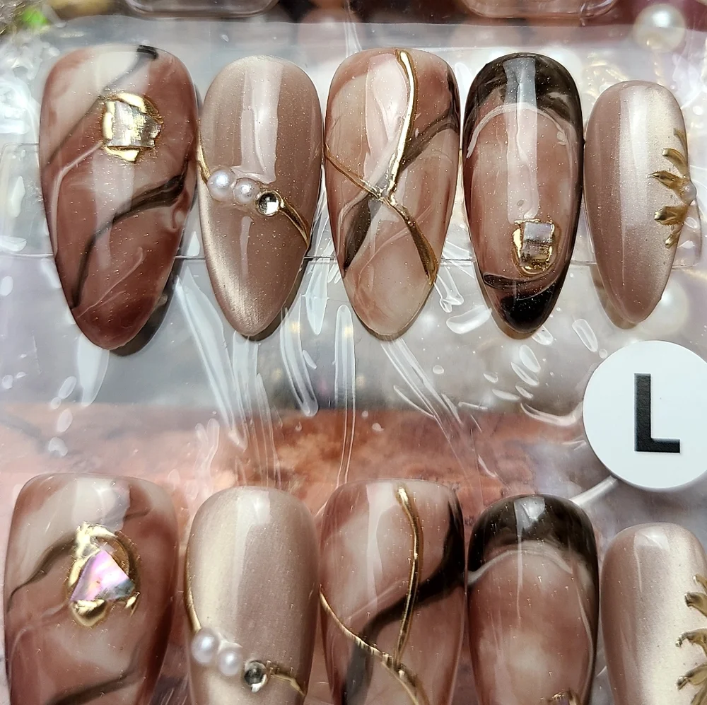 Brown Watercolor Marble Press-on Nail Set - Picture 3 of 6